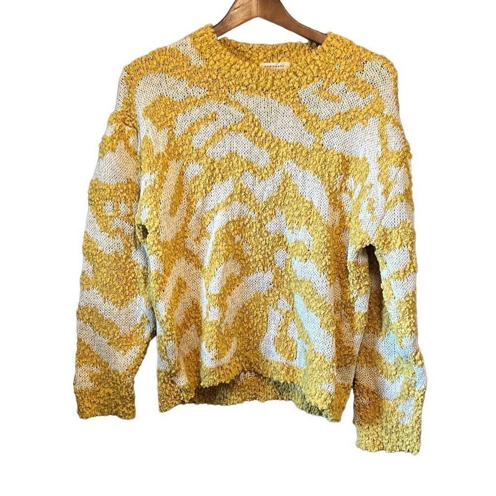 Anthropologie Saturday Sunday Sweater Knit Yellow White‎ Chevron Pullover
